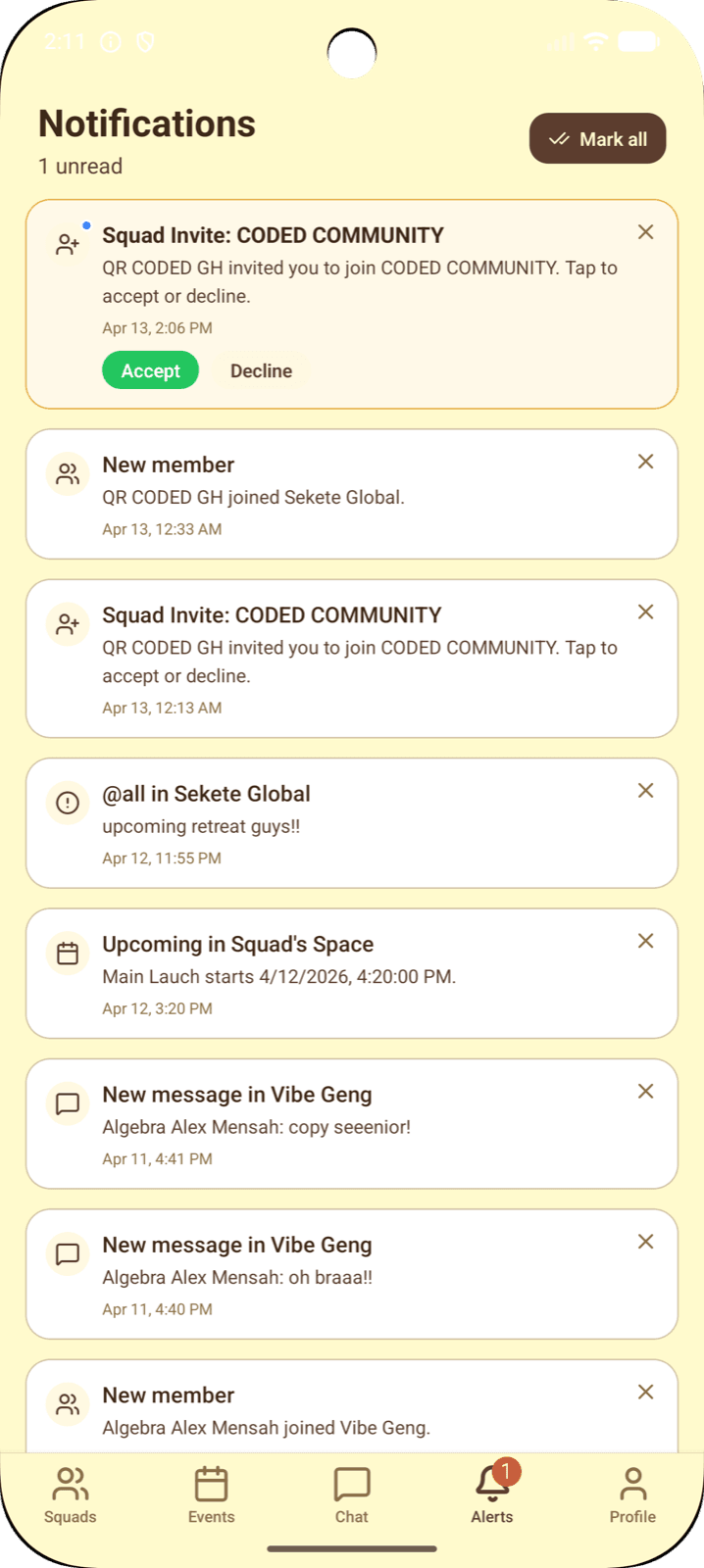Real-time notifications